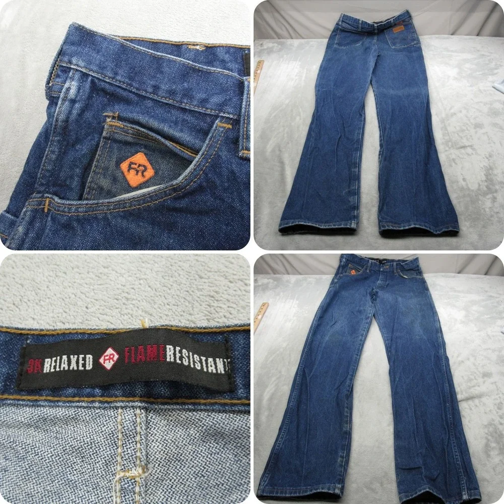Wrangler FR Jeans Mens 32x37 Dark Wash Denim Flame Resistant Relaxed Fit Bootcut